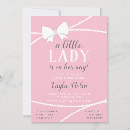 Little Lady Baby shower Invitation, roze, grijs Kaart (Voorkant)