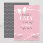 Little Lady Baby shower Invitation, roze, grijs Kaart (Voorkant / Achterkant)