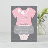 Little Lady Baby shower Invitation, Roze, Parels Kaart (Staand voorkant)