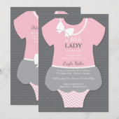 Little Lady Baby shower Invitation, Roze, Parels Kaart (Voorkant / Achterkant)