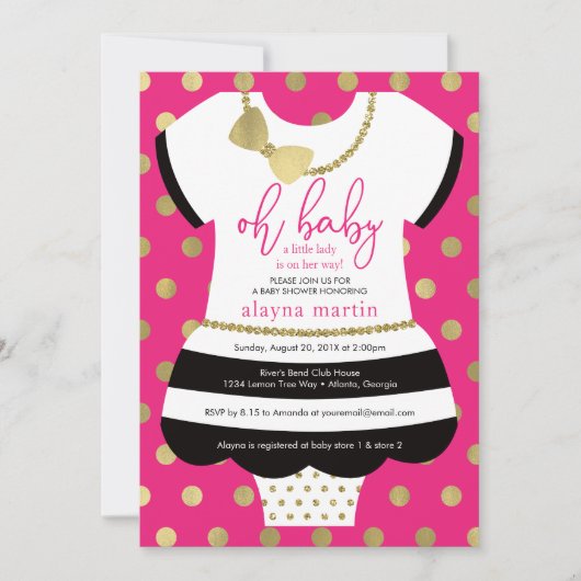 Little Lady Baby shower uitnodigen, faux glitter / Kaart (Voorkant)