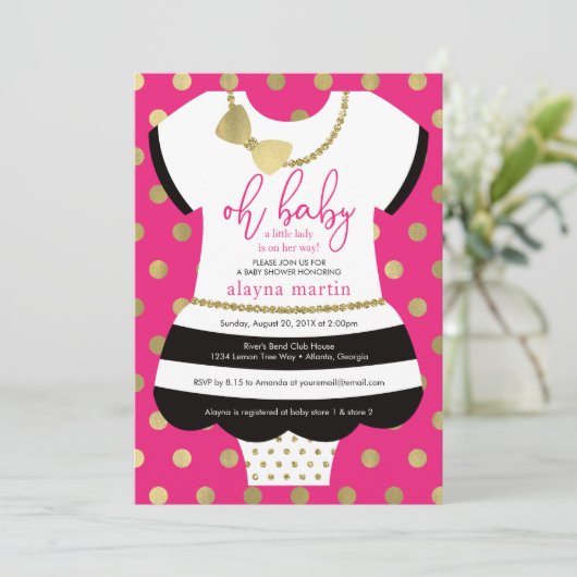 Little Lady Baby shower uitnodigen, faux glitter / Kaart (Staand voorkant)