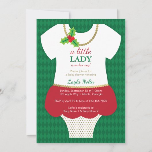 Little Lady Baby shower Uitnodiging, Kerst Kaart (Voorkant)