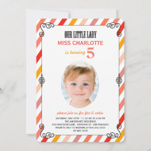  Little Lady Birthday Party Photo Invite Kaart
