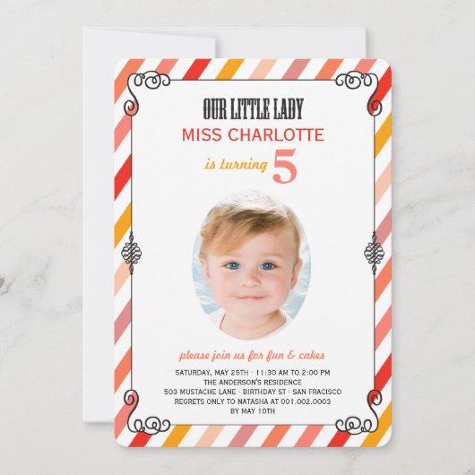  Little Lady Birthday Party Photo Invite Kaart (Voorkant)