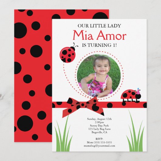 Little Lady Bug Birthday Uitnodiging (Voorkant / Achterkant)