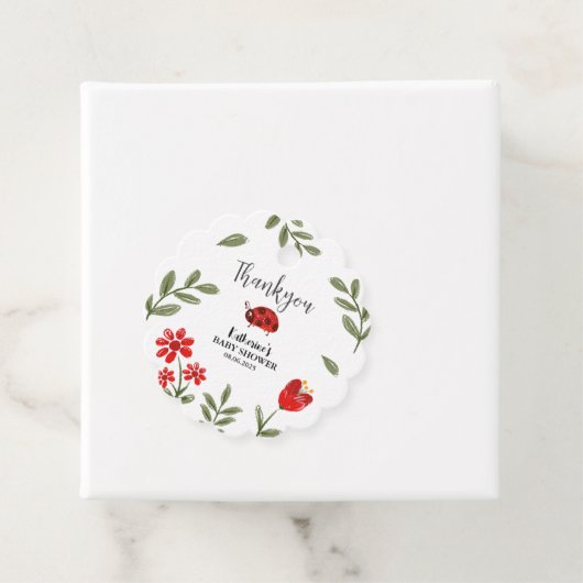 Little lady bug is onderweg meisje baby shower bedankjes labels (In situ)