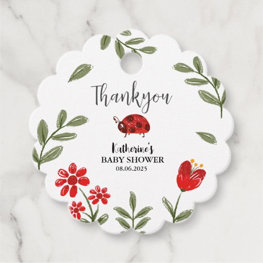 Little lady bug is onderweg meisje baby shower bedankjes labels (Voorkant)