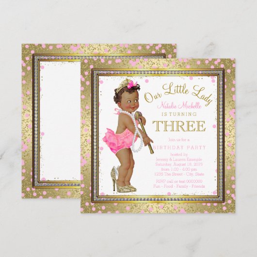 Little Lady Girls 3e verjaardagsfeestje Etnisch me Kaart (Voorkant / Achterkant)