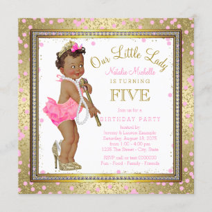 Little Lady Girls 5th Birthday Party Ethnic Girl Kaart