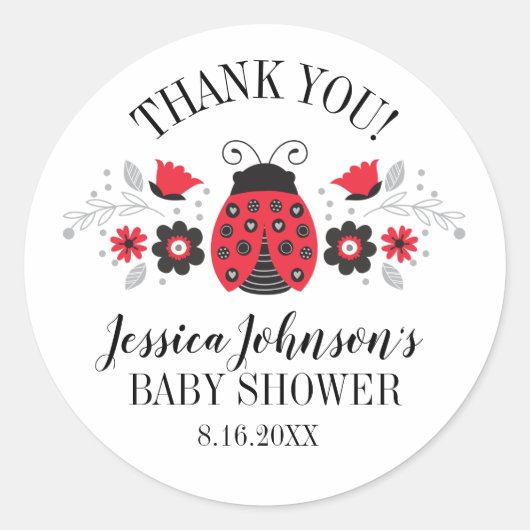 Little Lady Ladybug Baby shower Dank u Ronde Sticker (Voorkant)