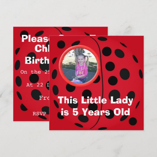 Little Lady Ladybug Birthday Party-uitnodigingen Kaart (Voorkant / Achterkant)