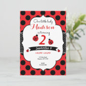 Little Lady Ladybug Birthday Polka Dot Invitation Kaart (Staand voorkant)