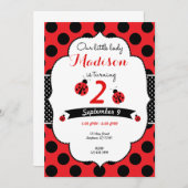 Little Lady Ladybug Birthday Polka Dot Invitation Kaart (Voorkant / Achterkant)