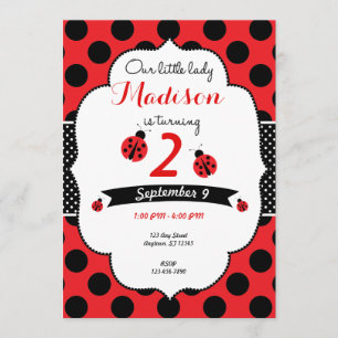Little Lady Ladybug Birthday Polka Dot Invitation Kaart