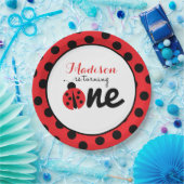 Little Lady Ladybug First Birthday Polka Dot Papieren Bordje (Feest)