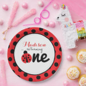 Little Lady Ladybug First Birthday Polka Dot Papieren Bordje (Feest)