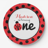 Little Lady Ladybug First Birthday Polka Dot Papieren Bordje (Voorkant)