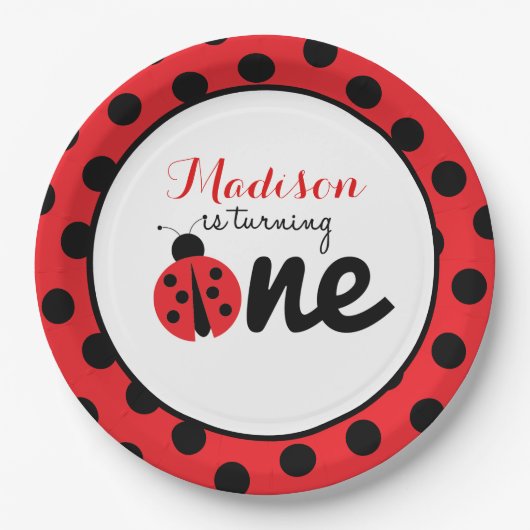 Little Lady Ladybug First Birthday Polka Dot Papieren Bordje (Voorkant)