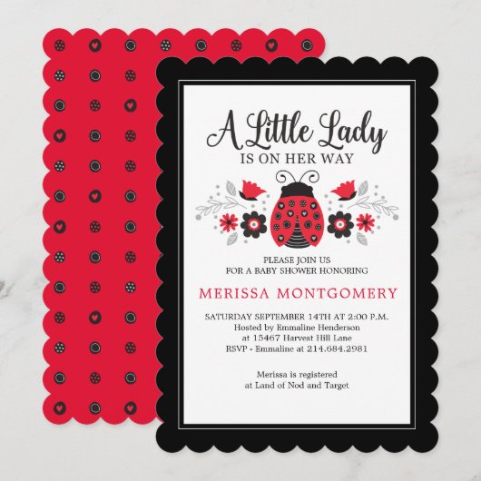 Little Lady Ladybug Girl Baby shower Invitation Kaart (Voorkant / Achterkant)