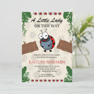 Little Lady Ladybug Girl Baby shower Invitation Kaart