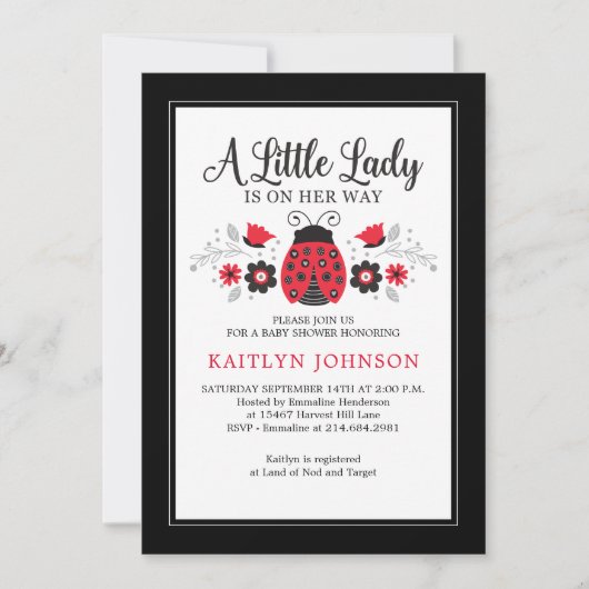 Little Lady Ladybug Girl Baby shower Invitation Kaart (Voorkant)