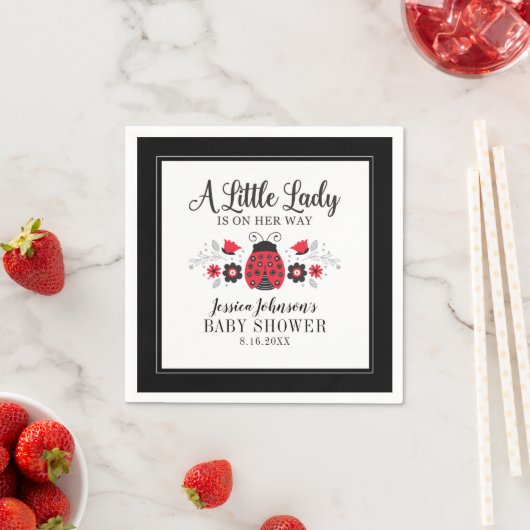Little Lady Ladybug Girl Baby shower Invitation Servet (Insitu)