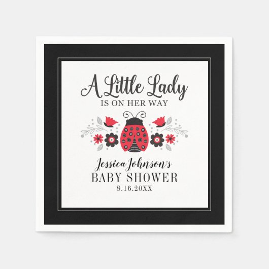 Little Lady Ladybug Girl Baby shower Invitation Servet (Voorkant)