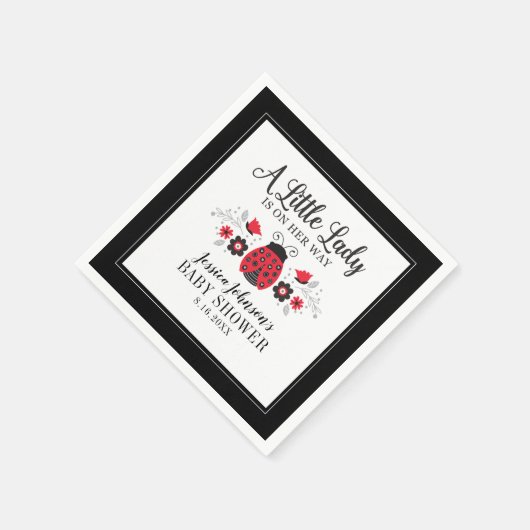 Little Lady Ladybug Girl Baby shower Invitation Servet (Hoek)
