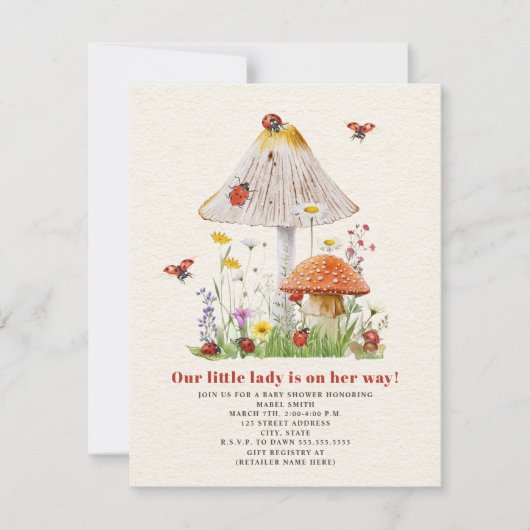 Little Lady Ladybug Mushroom Flowers Baby shower Kaart (Voorkant)