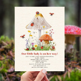 Little Lady Ladybug Mushroom Flowers Baby shower Kaart