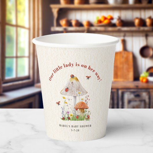 Little Lady Ladybug Mushroom Flowers Baby shower Papieren Bekers