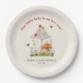 Little Lady Ladybug Mushroom Flowers Baby shower Papieren Bordje (Voorkant)