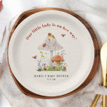 Little Lady Ladybug Mushroom Flowers Baby shower Papieren Bordje<br><div class="desc">Natuur verhalenboek sprookjespagina geïnspireerd baby shower thema met illustratie van twee paddenstoelen omgeven door lieveheersbeestjes en wilde bloemen.</div>