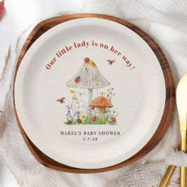Little Lady Ladybug Mushroom Flowers Baby shower Papieren Bordje