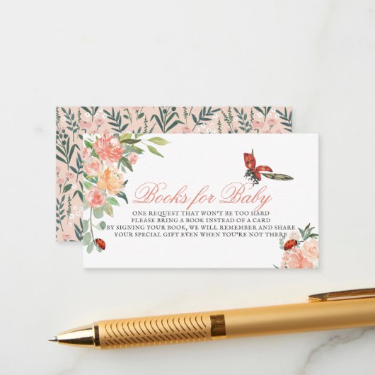 Little Lady Ladybug Roses Baby Shower Book Request Informatiekaartje (Voorkant / Achterkant in situ)