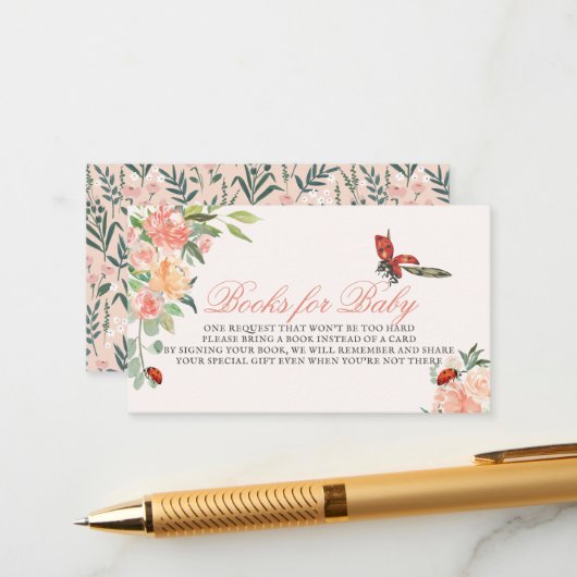 Little Lady Ladybug Roses Baby Shower Book Request Informatiekaartje (Voorkant / Achterkant in situ)