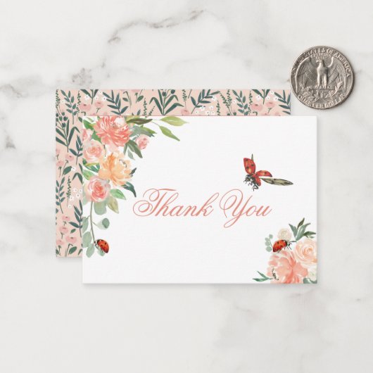 Little Lady Ladybug Roses Baby Shower Thank You Notitiekaartje (Voorkant / Achterkant in situ)