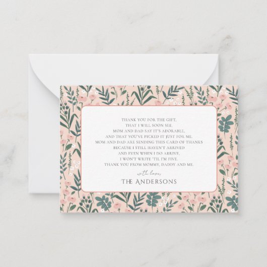 Little Lady Ladybug Roses Baby Shower Thank You Notitiekaartje (Achterkant)