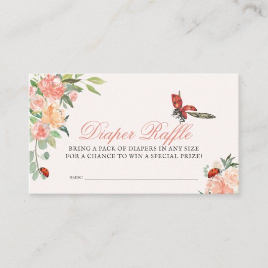 Little Lady Ladybug Roses Diaper Raffle Ticket Informatiekaartje (Voorkant)