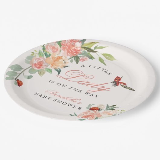 Little Lady Ladybug Roses Girl Baby Shower Papieren Bordje (Gekanteld)