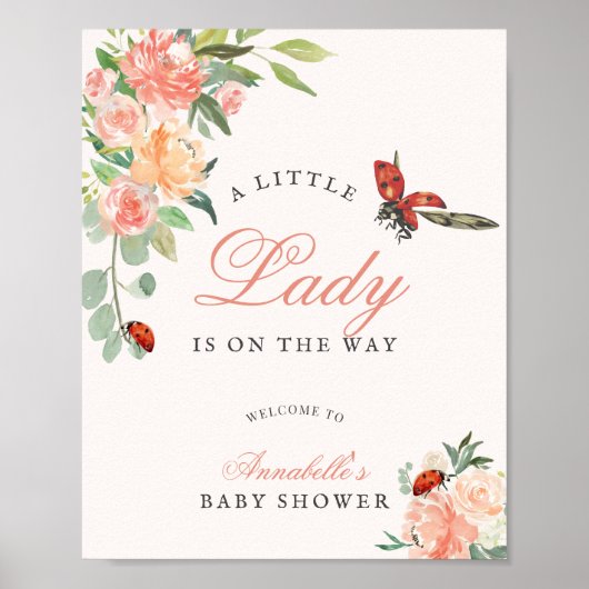 Little Lady Ladybug Roses Girl Baby Shower Poster (Voorkant)