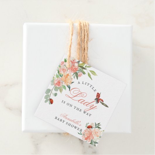 Little Lady Ladybug Rozen Meisje Baby shower Bedankjes Labels (In situ)