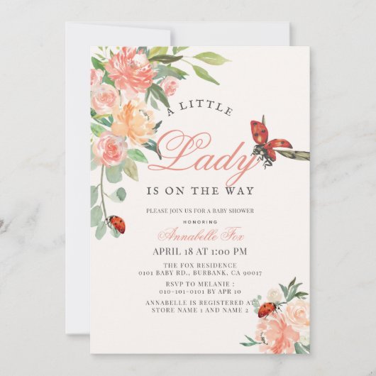 Little Lady Ladybug Rozen Meisje Baby shower Kaart (Voorkant)
