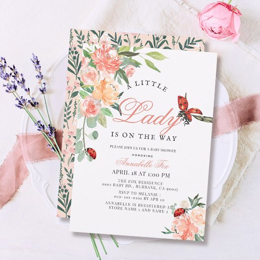 Little Lady Ladybug Rozen Meisje Baby shower Kaart