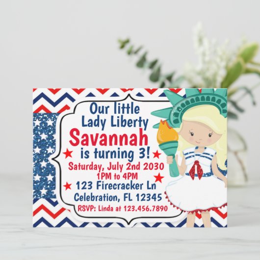 Little Lady Liberty 4th van juli Verjaardag Glitte Kaart (Staand voorkant)