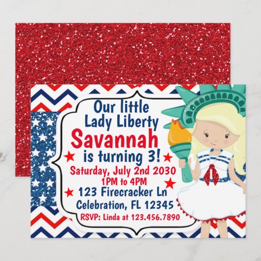 Little Lady Liberty 4th van juli Verjaardag Glitte Kaart (Voorkant / Achterkant)