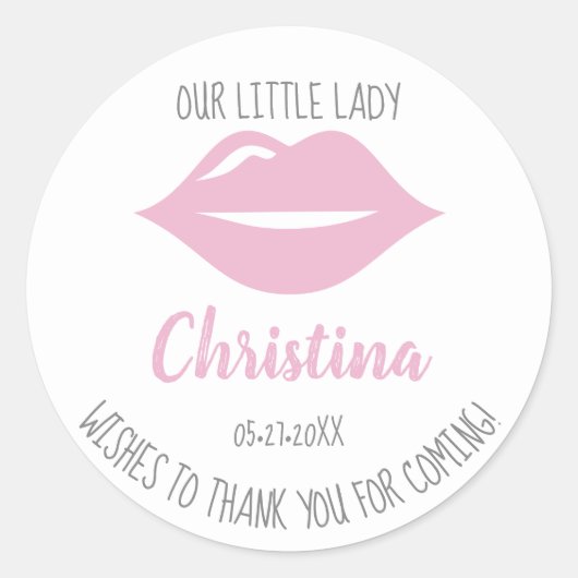 Little Lady Lips illustratie eerste verjaardag Ronde Sticker (Voorkant)