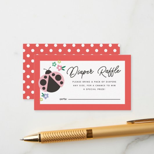 Little Lady Love Bug Rode Luier Raffle Informatiekaartje (Voorkant / Achterkant in situ)