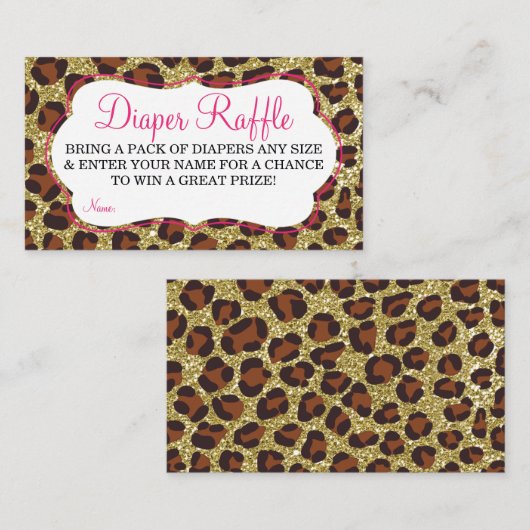 Little Lady Luier Raffle Ticket, Cheetah, Roze Informatiekaartje (Voorkant / Achterkant)